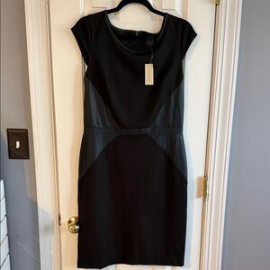 NWT Ann Taylor Elegant Black Dress With Faux Leather Size 8